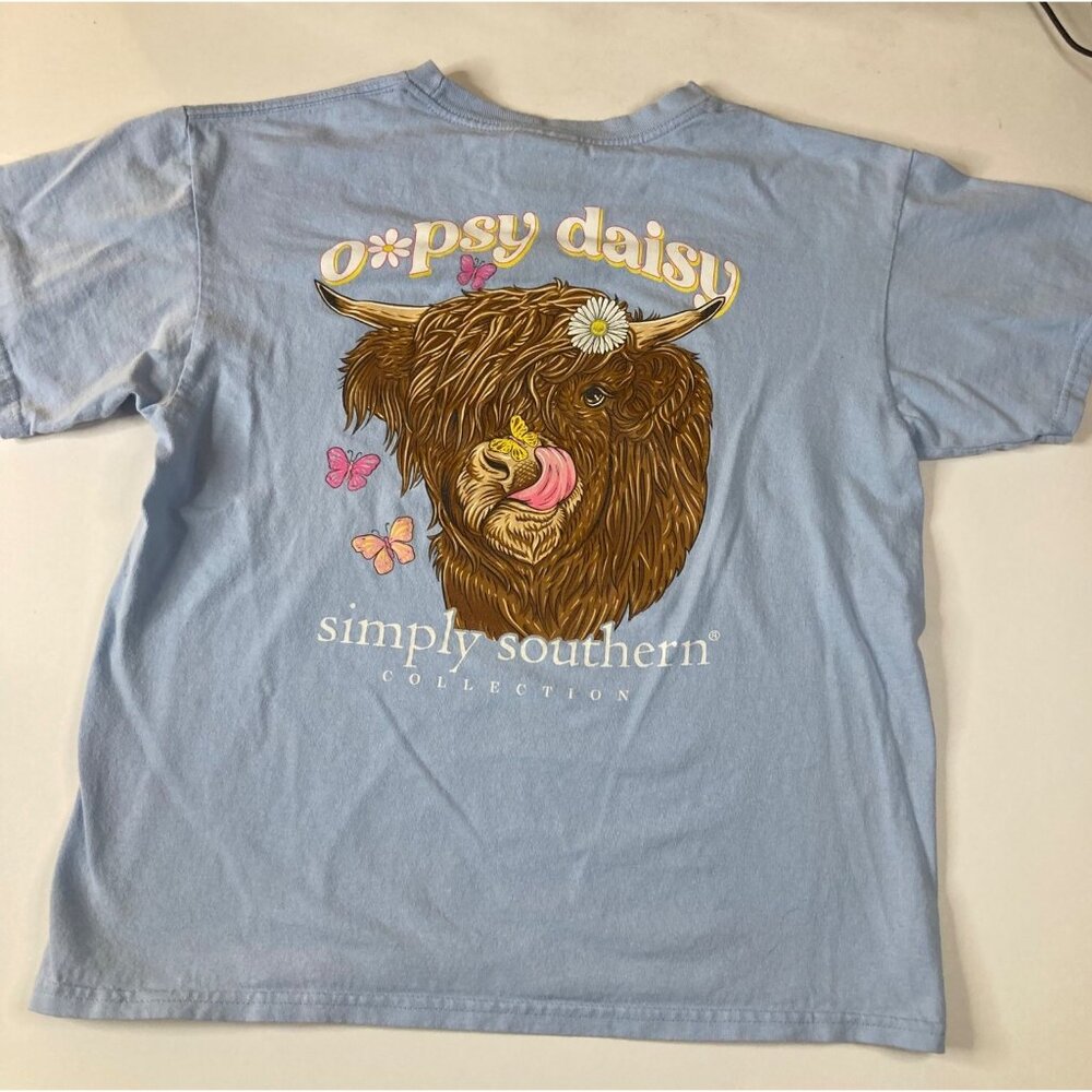 Big Girls Simply Southern Oopsy Daisy Cow‎ Daisy Butterflies Lt Blue YL Cotton